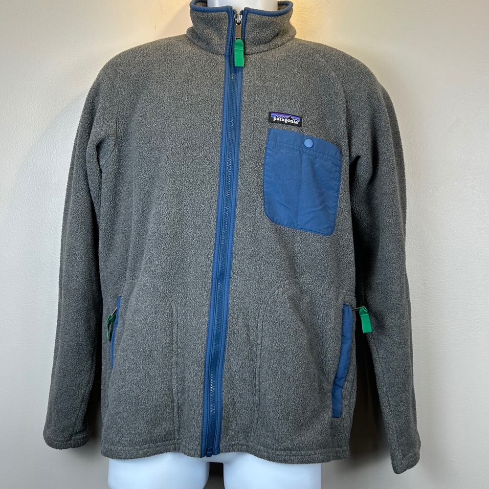 Patagonia Synchilla Full Zip Fleece Jacket Mens Small Gray Blue Pocket 22990